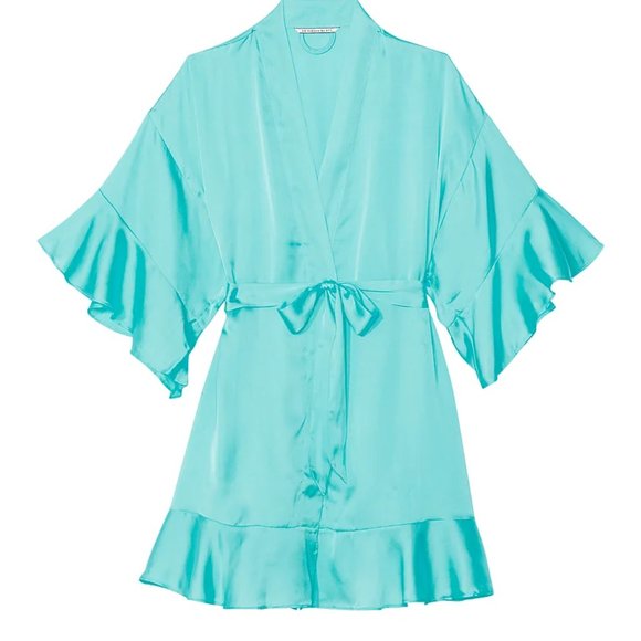 Victoria's Secret Georgette Flounce Robe - Cool Aqua - M/L - NWT - Picture 3 of 4